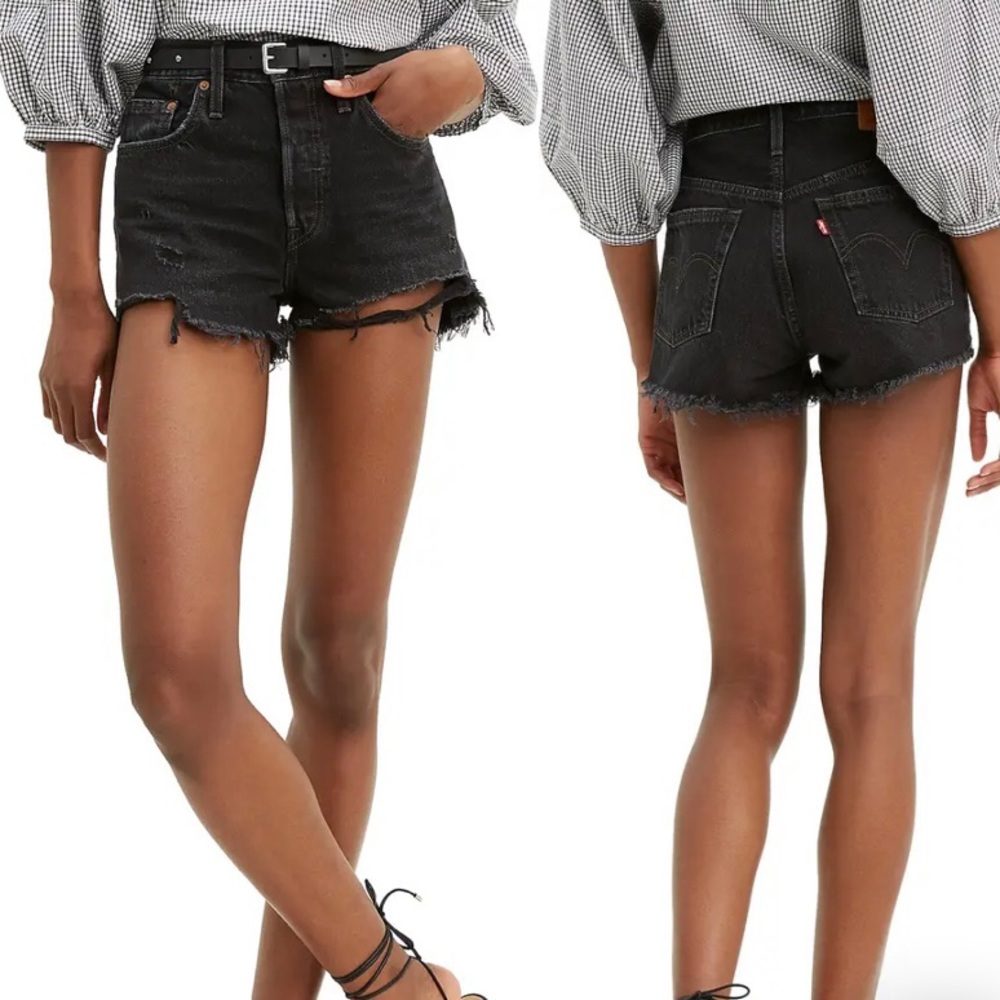 Levi’s 501  distressed black shorts in excellent preowned condition size 27